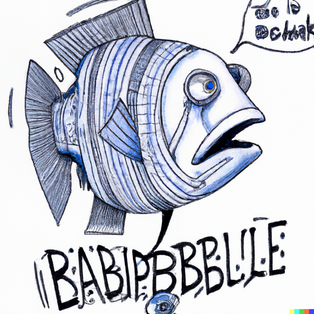 Dall•E 2 Tolkar Babel fish från Liftarens guide till galaxen